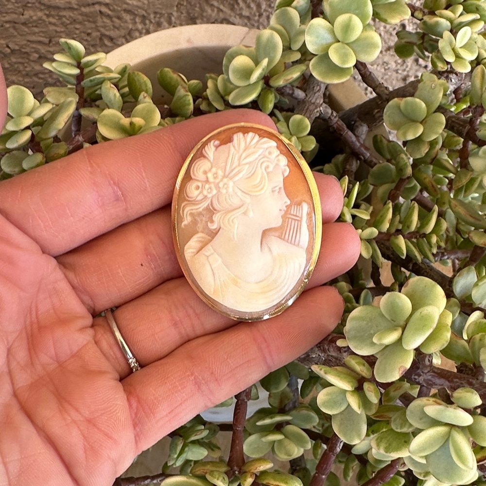 Elegant Cameo Brooch in Gold and Cream 14 kt gold